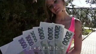 Slutty amateur blonde girl gets paid for public sex porn video